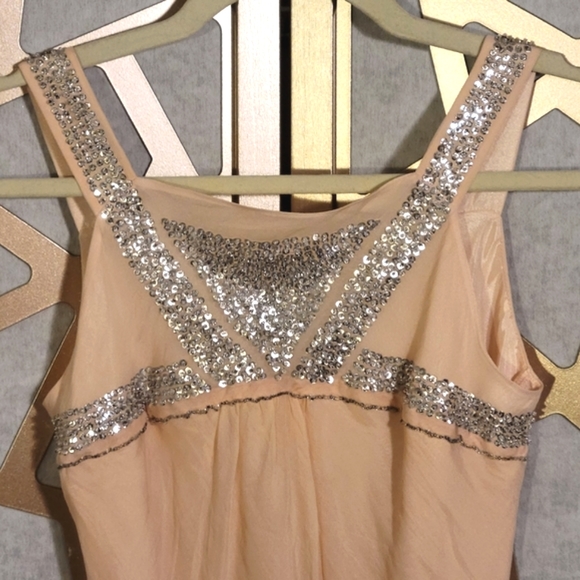 NWOT ELEY KISHIMOTO Silk Beaded Silver & Peach Evening Dress - Picture 2 of 14